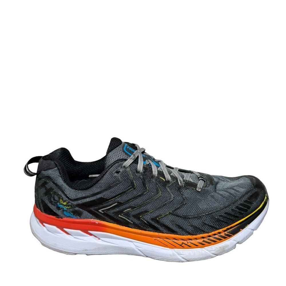 Men’s Hoka Clifton 4 One One Charcoal and Fiery Orange Sneakers size 10.5